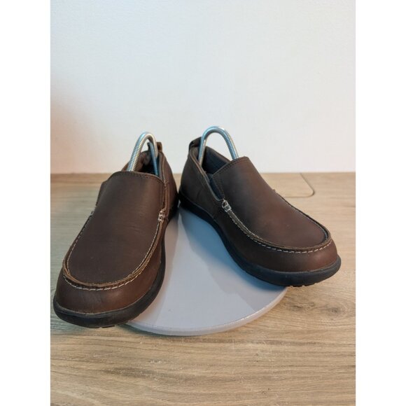 Crocs Men’s Denton Brown Leather Slip On Loafers Size 9 Classic - Picture 1 of 10